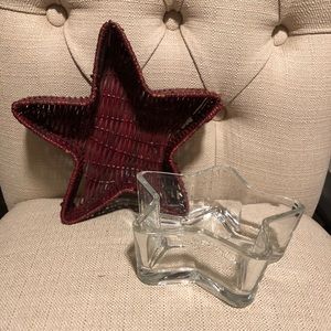 5 for $10 - Wicker star basket and glass star dish